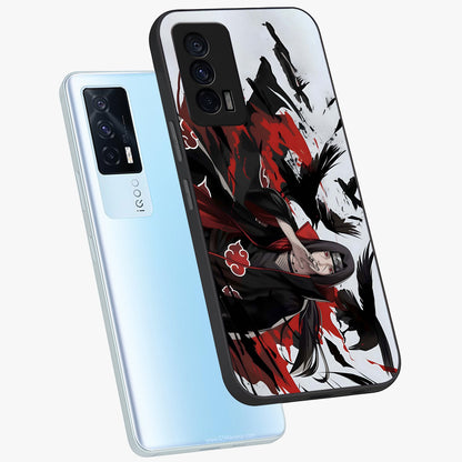 Crimson Crow Illusion Glass Case displayed in angled mockup highlighting mysterious crow graphic with dark aesthetic style.