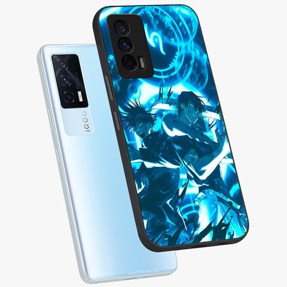 Cursed Energy Clash Glass Case displayed in angled mockup highlighting powerful battle inspired graphic with anime style aesthetic.