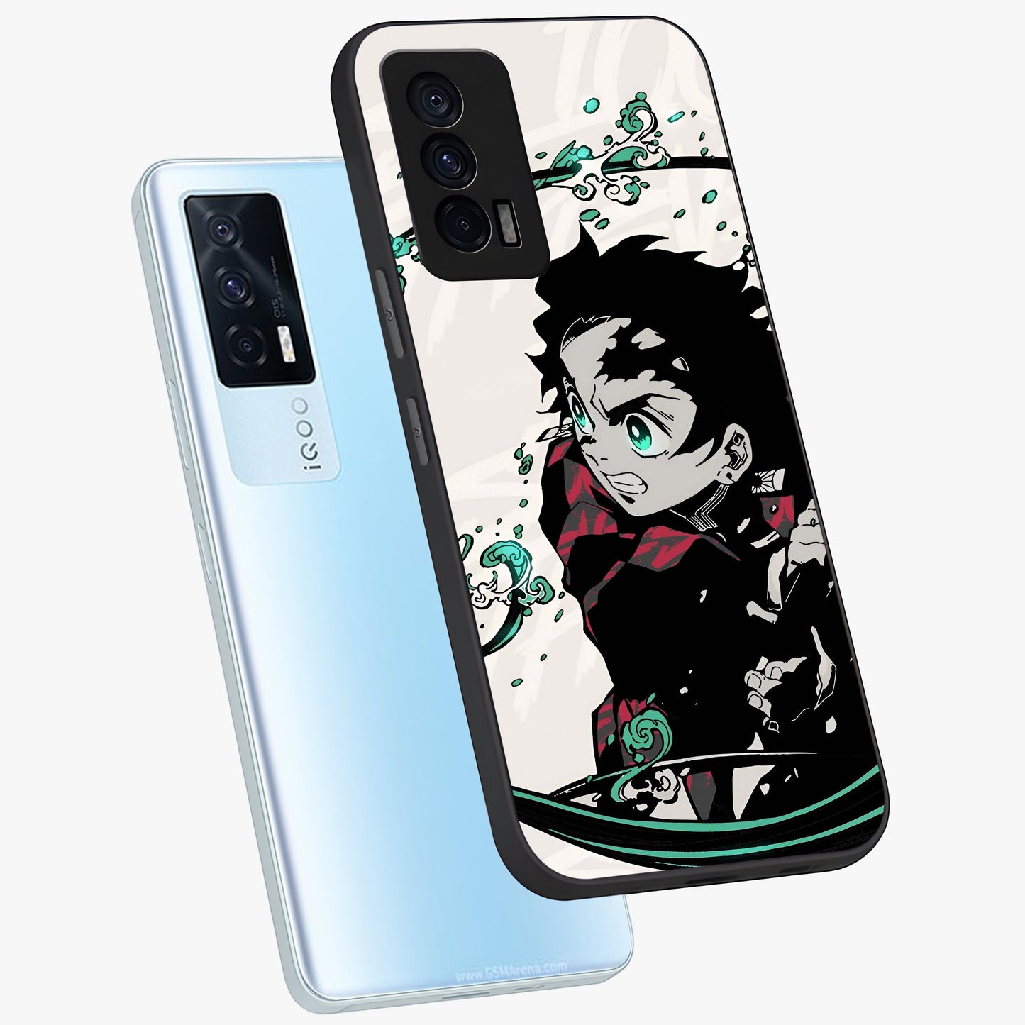 Demon Slayer Glass Case displayed in angled mockup highlighting dramatic anime character design with action aesthetic.