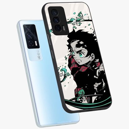 Demon Slayer Glass Case displayed in angled mockup highlighting dramatic anime character design with action aesthetic.