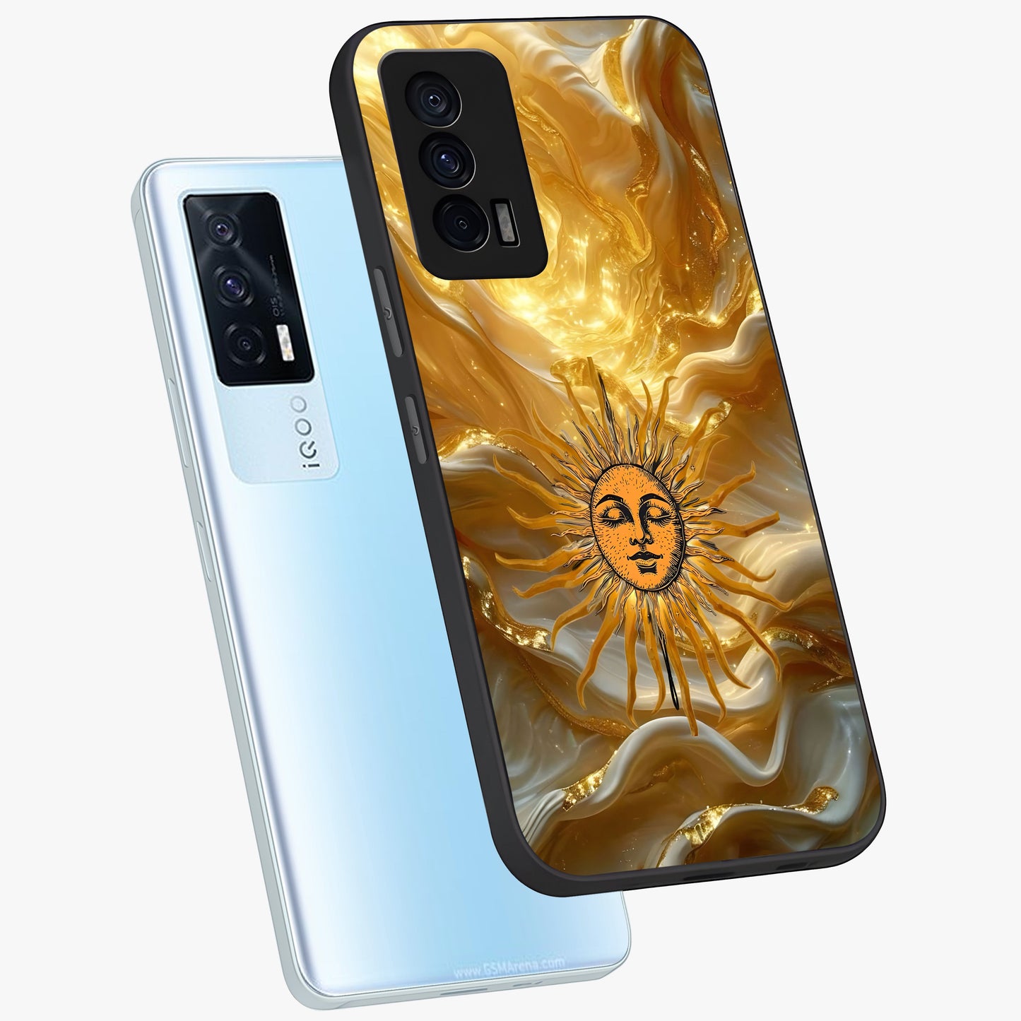 Eternal Golden Glow Glass Case displayed in angled mockup highlighting glowing golden aesthetic design with elegant style.
