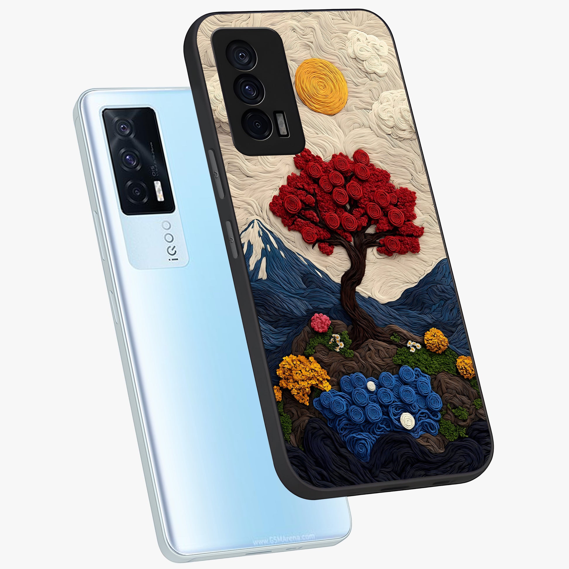 Eternal Nature Tapestry Glass Case displayed in angled mockup highlighting detailed botanical pattern with artistic aesthetic.
