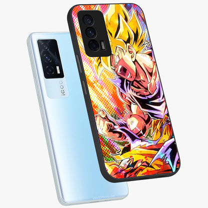Firing Goku Glass Case displayed in angled mockup highlighting dynamic anime character design with action aesthetic.