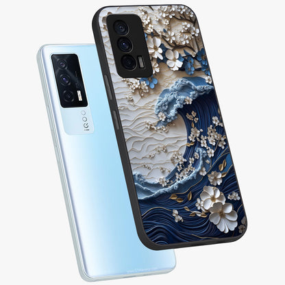 Floral Wave Origami Glass Case displayed in angled mockup highlighting geometric origami flower design with modern aesthetic style.