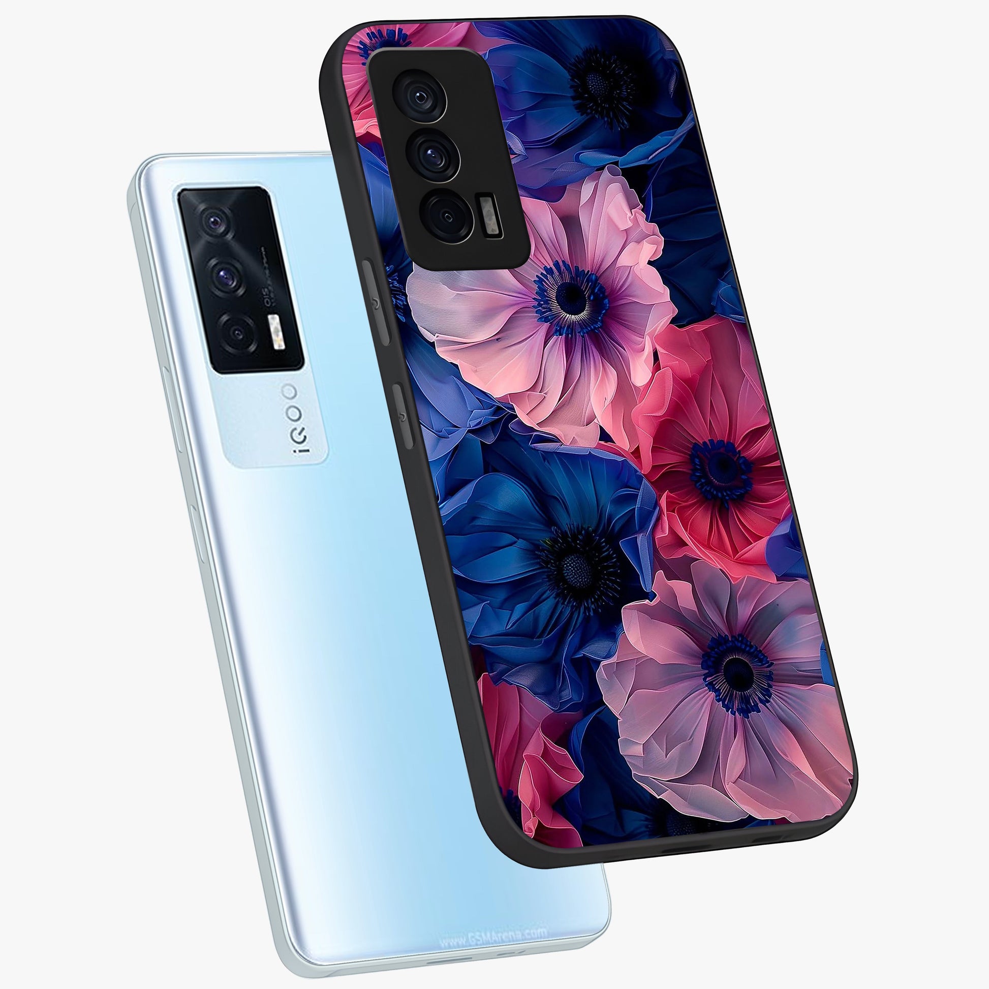 Flower Paper Art Pattern Glass Case displayed in angled mockup highlighting layered paper flower design with artistic aesthetic.