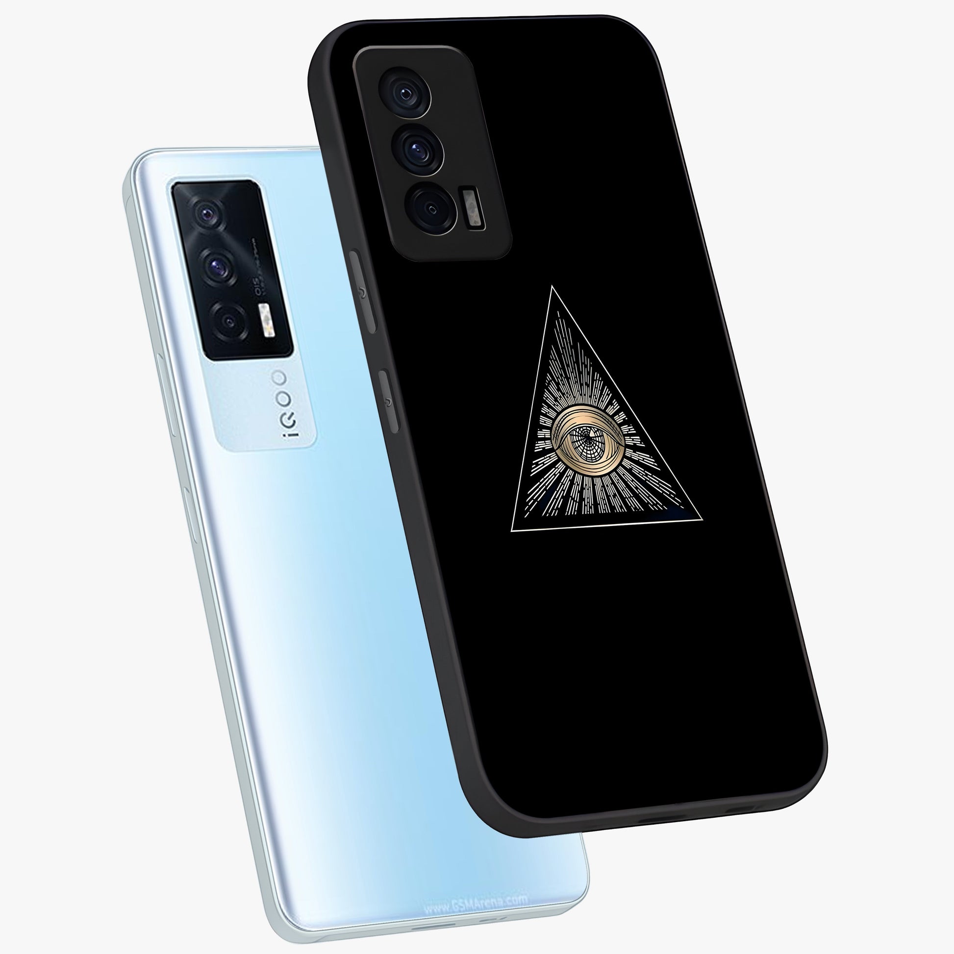 Illuminati Evil Glass Case displayed in angled mockup highlighting dark occult inspired design with bold aesthetic style.