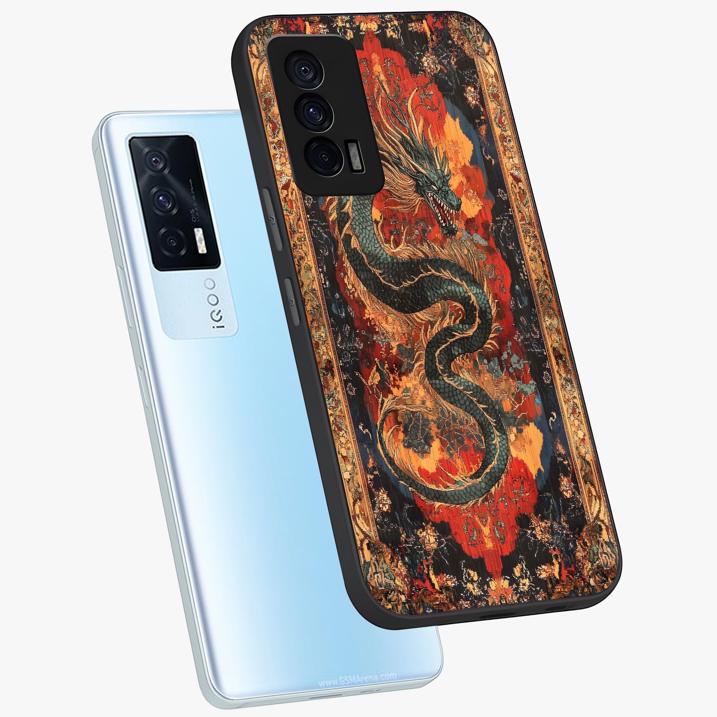 Inferno Dragon Soul Glass Case displayed in angled mockup highlighting powerful dragon illustration with inferno aesthetic.