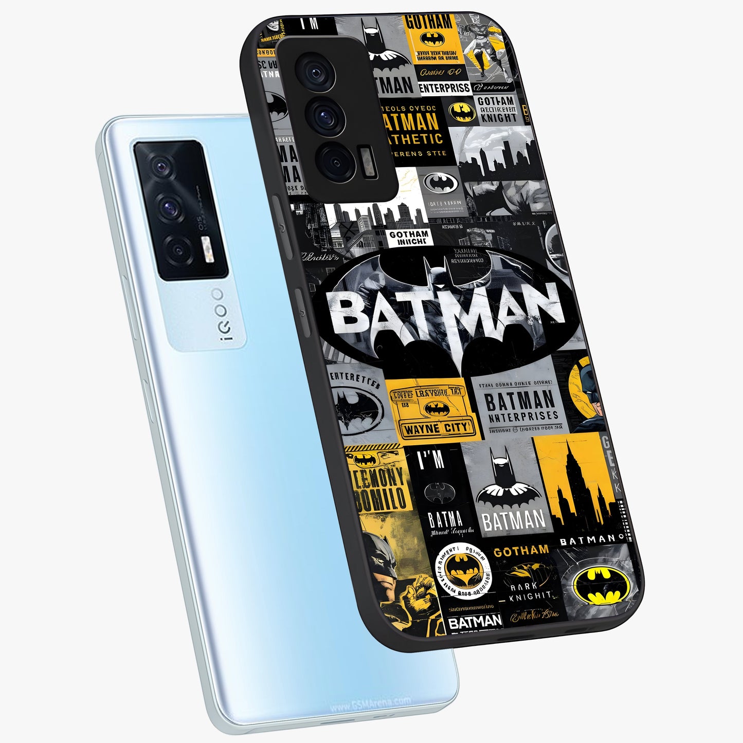 Knight Gotham Rise Glass Case displayed in angled mockup highlighting powerful knight silhouette design with dramatic aesthetic.