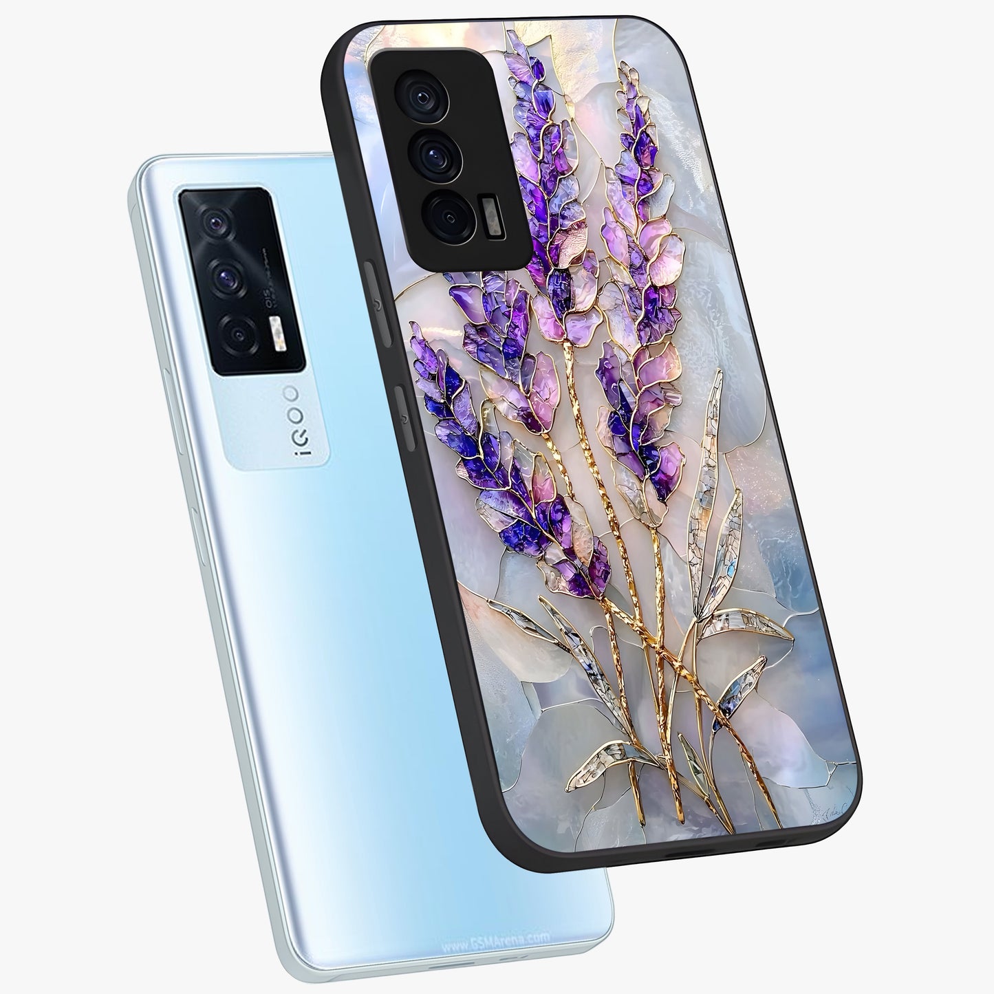 Lavender Dream Glow Glass Case displayed in angled mockup highlighting dreamy purple glow design with soft artistic style.