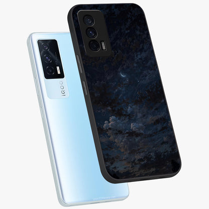 Lunar Veil Silence Glass Case displayed in angled mockup highlighting soft lunar design with peaceful celestial aesthetic.