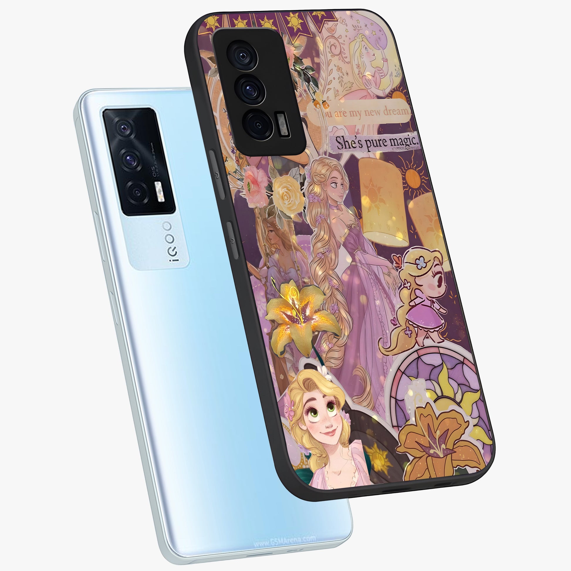 Magical Tangled Dream Glass Case displayed in angled mockup highlighting whimsical fantasy design with magical aesthetic.