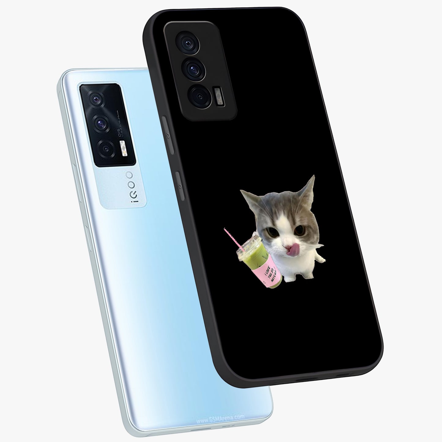 Matcha Cat Style Glass Case displayed in angled mockup highlighting playful feline design with pastel matcha aesthetic.