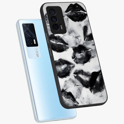 Midnight Kiss Marks Glass Case displayed in angled mockup highlighting playful romantic design with bold midnight aesthetic.