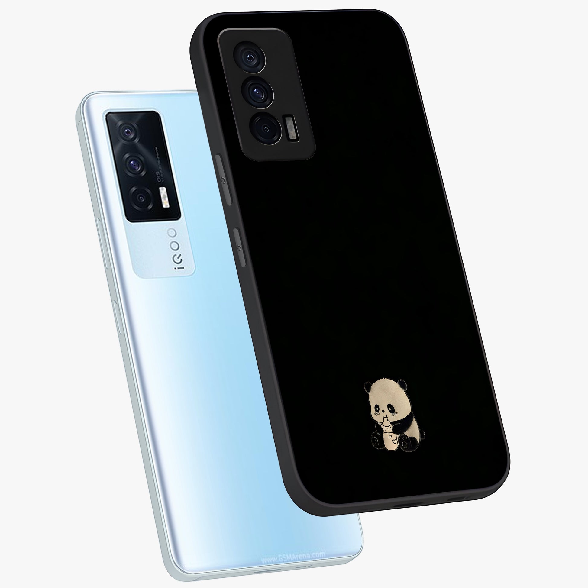 Midnight Panda Love Glass Case displayed in angled mockup highlighting adorable panda illustration with midnight aesthetic.