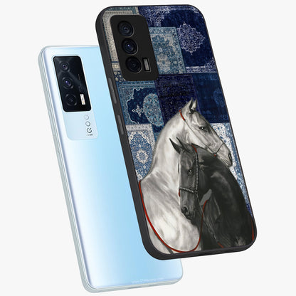 Midnight Stallion Blues Glass Case displayed in angled mockup highlighting powerful stallion illustration with deep midnight tones.
