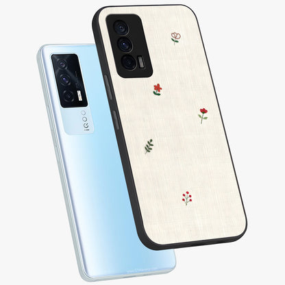Minimalistic Blue With White Flower Pattern Glass Case displayed in angled mockup highlighting simple floral design with minimal aesthetic.