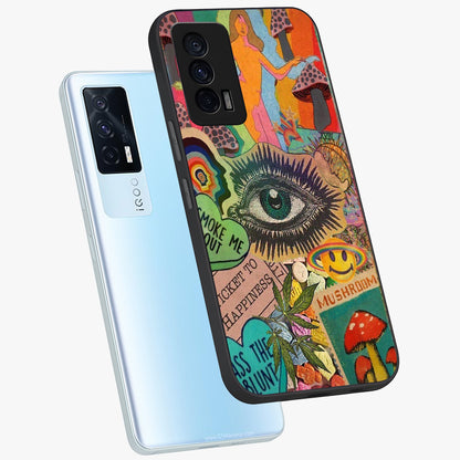 Mystic Eye Wonderland Glass Case displayed in angled mockup highlighting magical eye illustration with dreamy aesthetic.