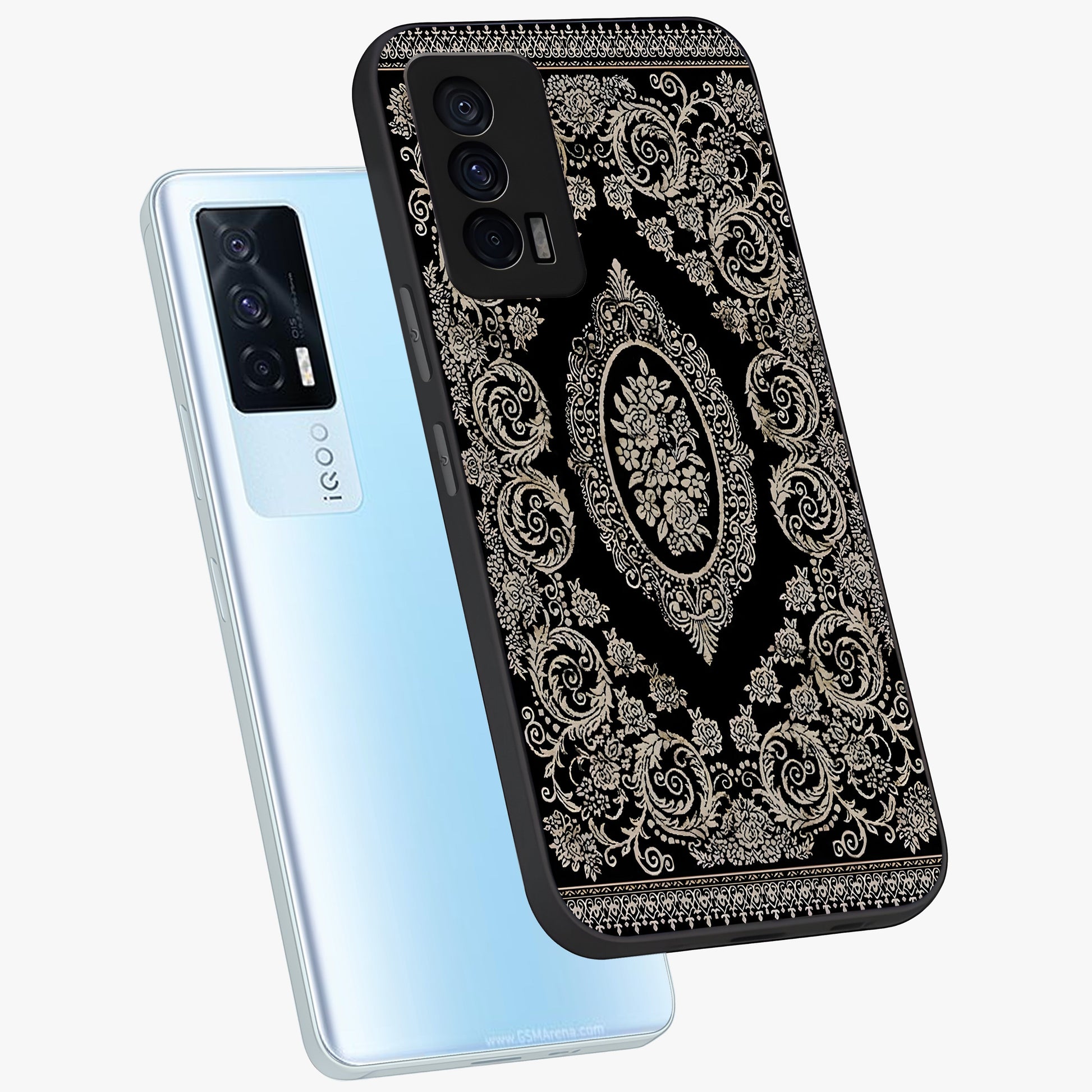 Noir Bloom Elegance Glass Case displayed in angled mockup highlighting refined flower design with stylish noir aesthetic.