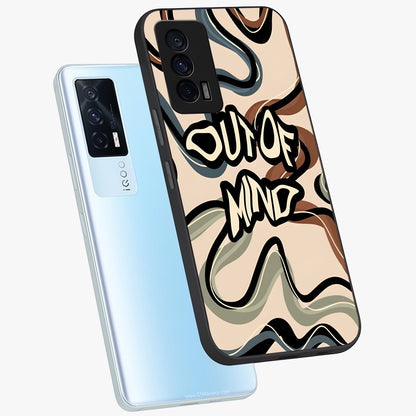 Out Of Mind Glass Case displayed in angled mockup highlighting bold statement design with modern artistic aesthetic.