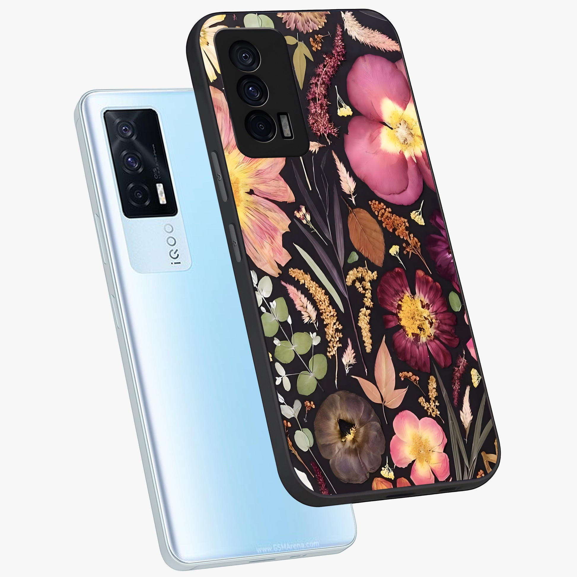 Petal Dream Tapestry Glass Case displayed in angled mockup highlighting decorative petal pattern with elegant botanical aesthetic.