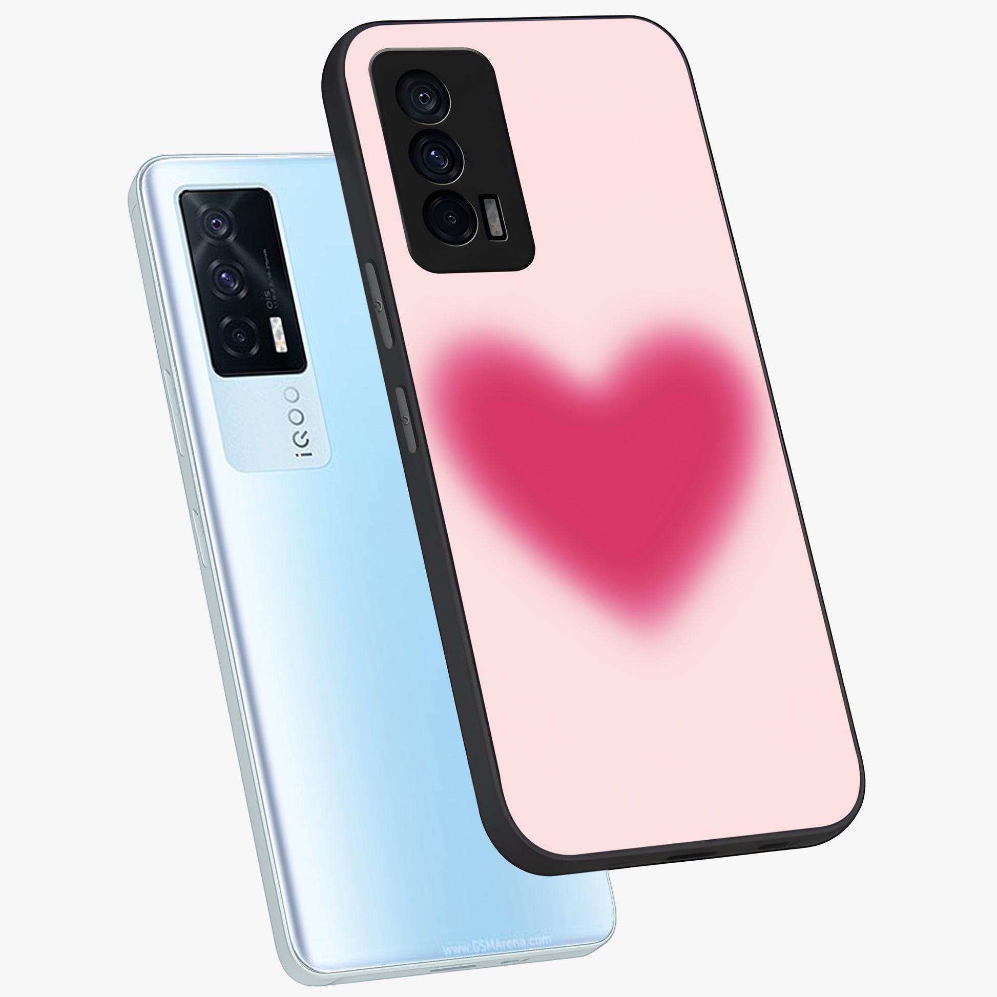 Pink Aura Heart Glass Case displayed in angled mockup highlighting vibrant pink heart design with dreamy aura aesthetic.