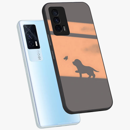 Puppy Shadow Art Glass Case displayed in angled mockup highlighting playful dog illustration with artistic shadow aesthetic.