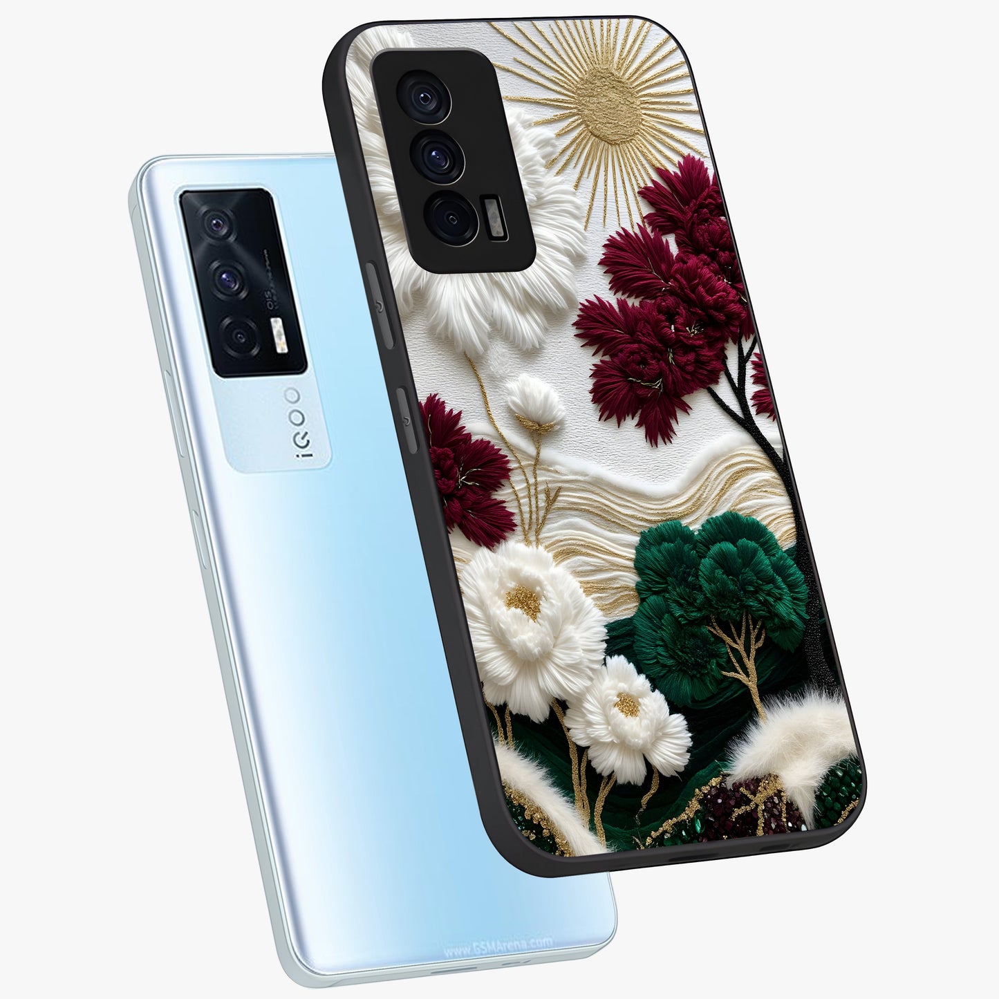 Radiant Bloom Elegance Glass Case displayed in angled mockup highlighting graceful floral design with radiant aesthetic style.