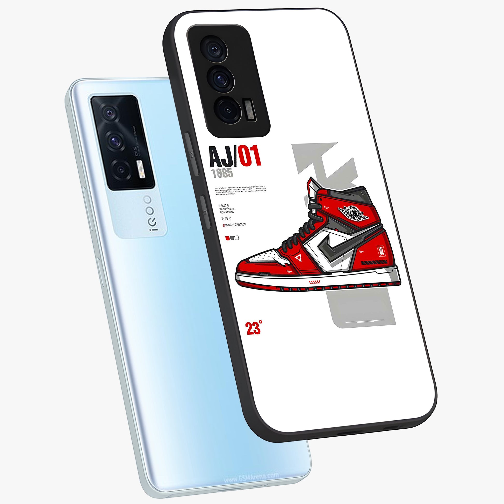 Retro Sneaker Blueprint Glass Case displayed in angled mockup highlighting detailed shoe design with sporty retro aesthetic.