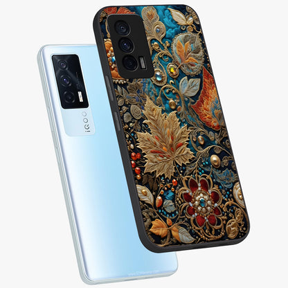 Royal Jewel Garden Glass Case displayed in angled mockup highlighting vibrant jewel inspired floral design with elegant aesthetic.