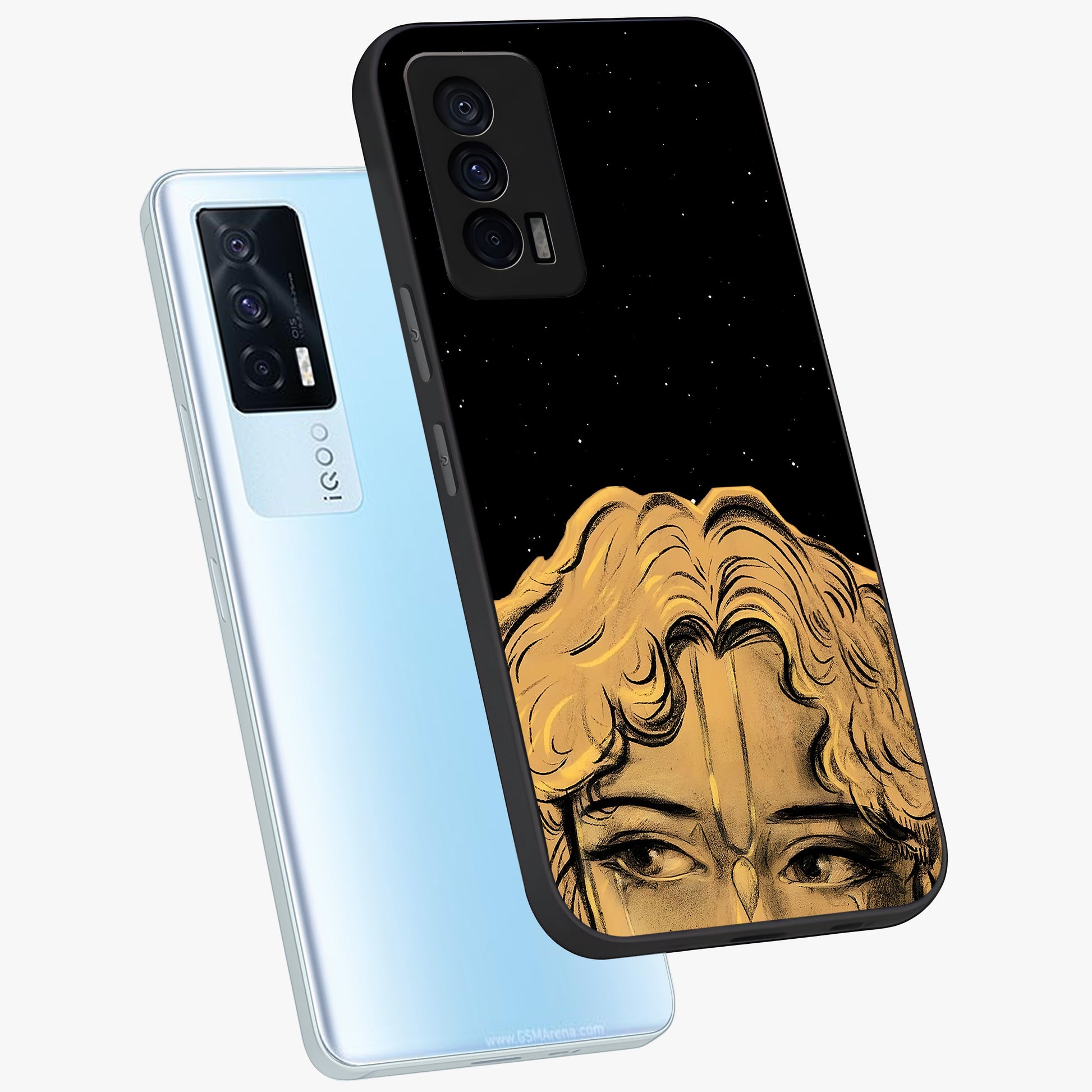 Shri Krishna Art Glass Case displayed in angled mockup highlighting spiritual Krishna illustration with divine aesthetic.