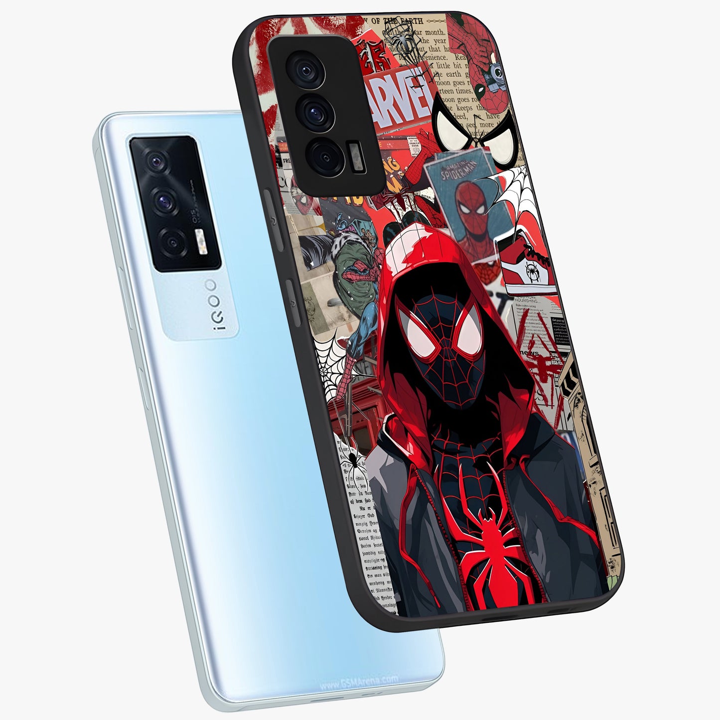 Spider Collage Street Glass Case displayed in angled mockup highlighting dynamic street style collage design with comic aesthetic.