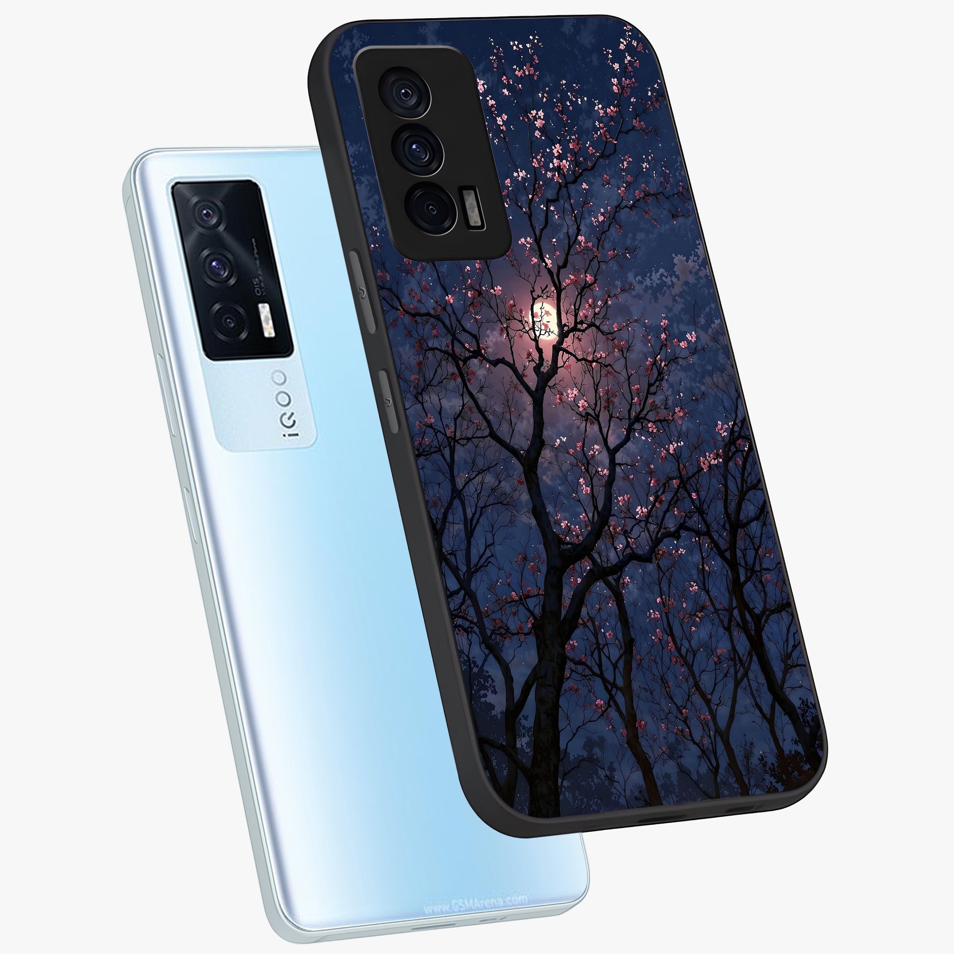 Twilight Sakura Serenade Glass Case displayed in angled mockup highlighting delicate sakura flower design with dreamy aesthetic.
