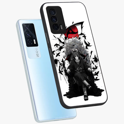 Uchiha Shadow Throne Glass Case displayed in angled mockup highlighting glowing aquatic design with celestial aesthetic.