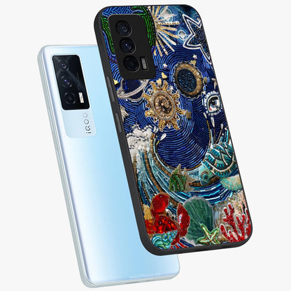 Universe Underwater Spark Glass Case displayed in angled mockup highlighting glowing aquatic design with celestial aesthetic.
