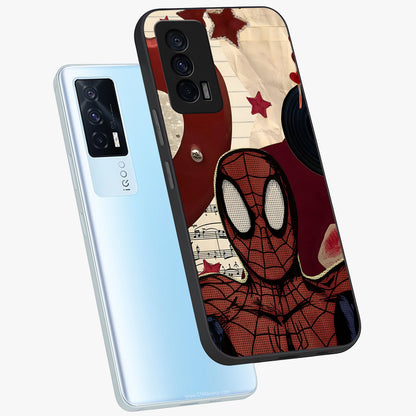 Web Warrior Vibes Glass Case displayed in angled mockup highlighting dynamic web design with comic style aesthetic.