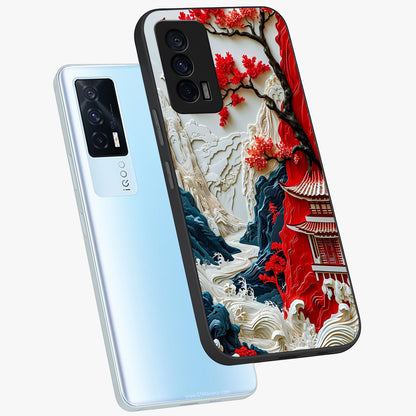 Whispers Of Sakura Waves Glass Case displayed in angled mockup highlighting flowing sakura design with soft floral aesthetic.