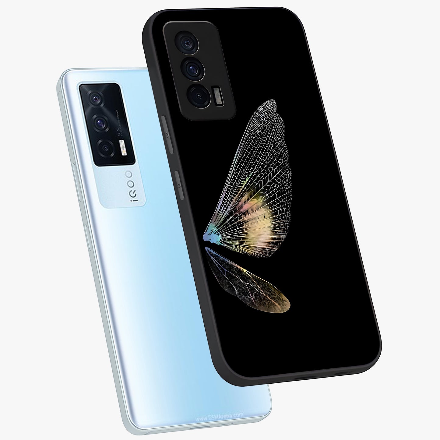 Whispers Of Wings Glass Case displayed in angled mockup highlighting soft feather design with celestial aesthetic style.