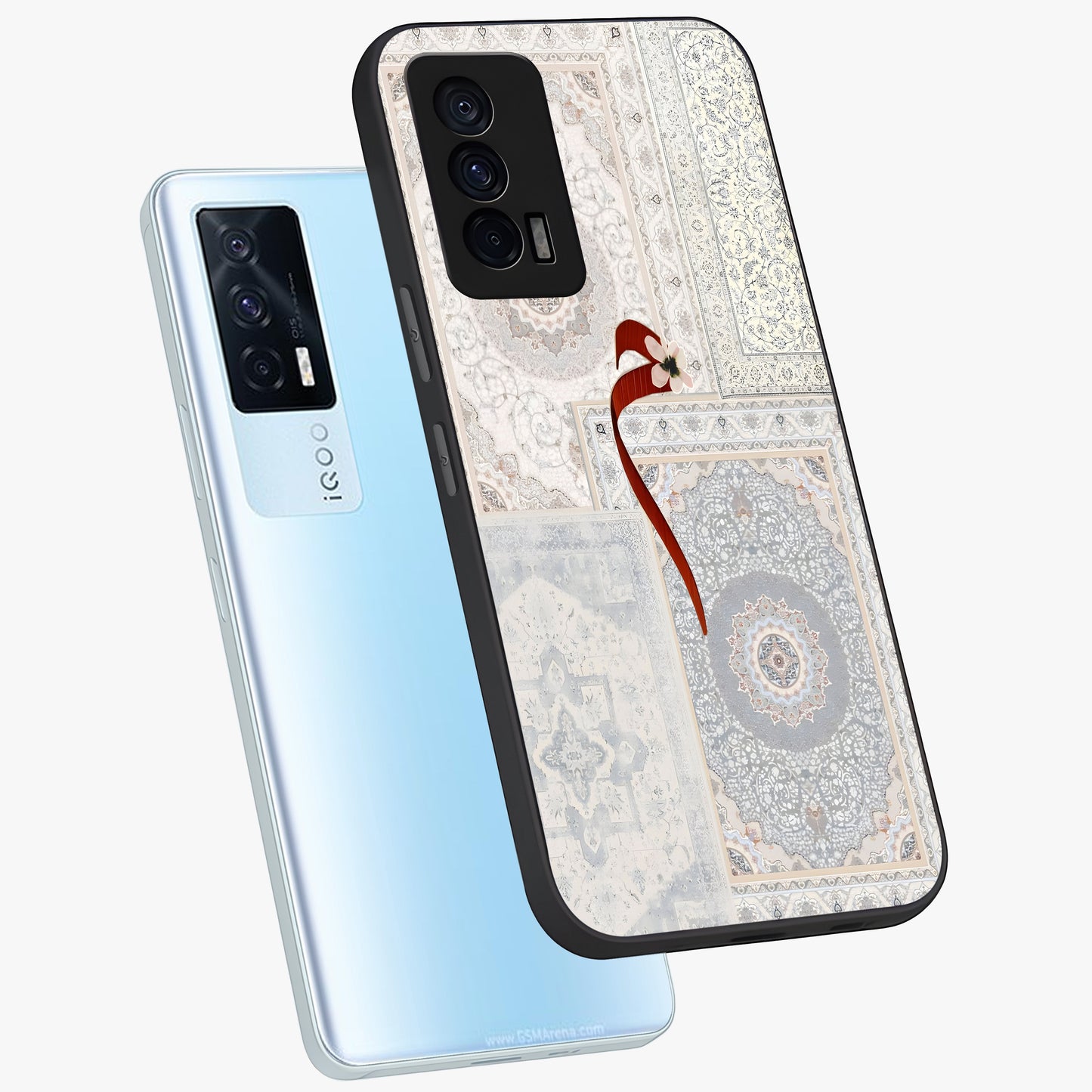 White Aesthetic Bow Glass Case displayed in angled mockup highlighting clean bow design with soft aesthetic style.