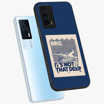 Worry Less Swim Glass Case displayed in angled mockup highlighting fun typography design with relaxed aesthetic style.