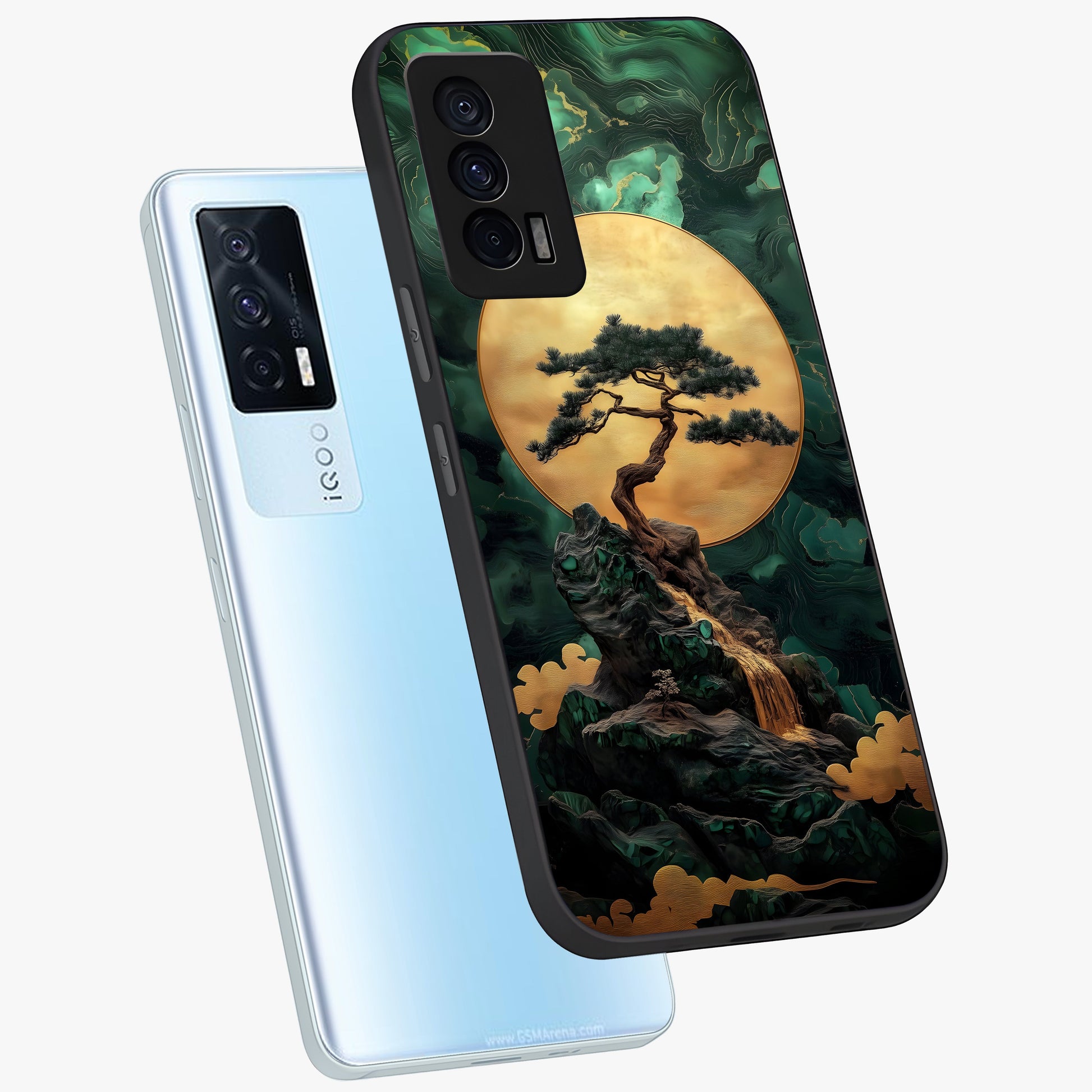 Zen Moon Rise Glass Case displayed in angled mockup highlighting peaceful lunar design with zen aesthetic style.