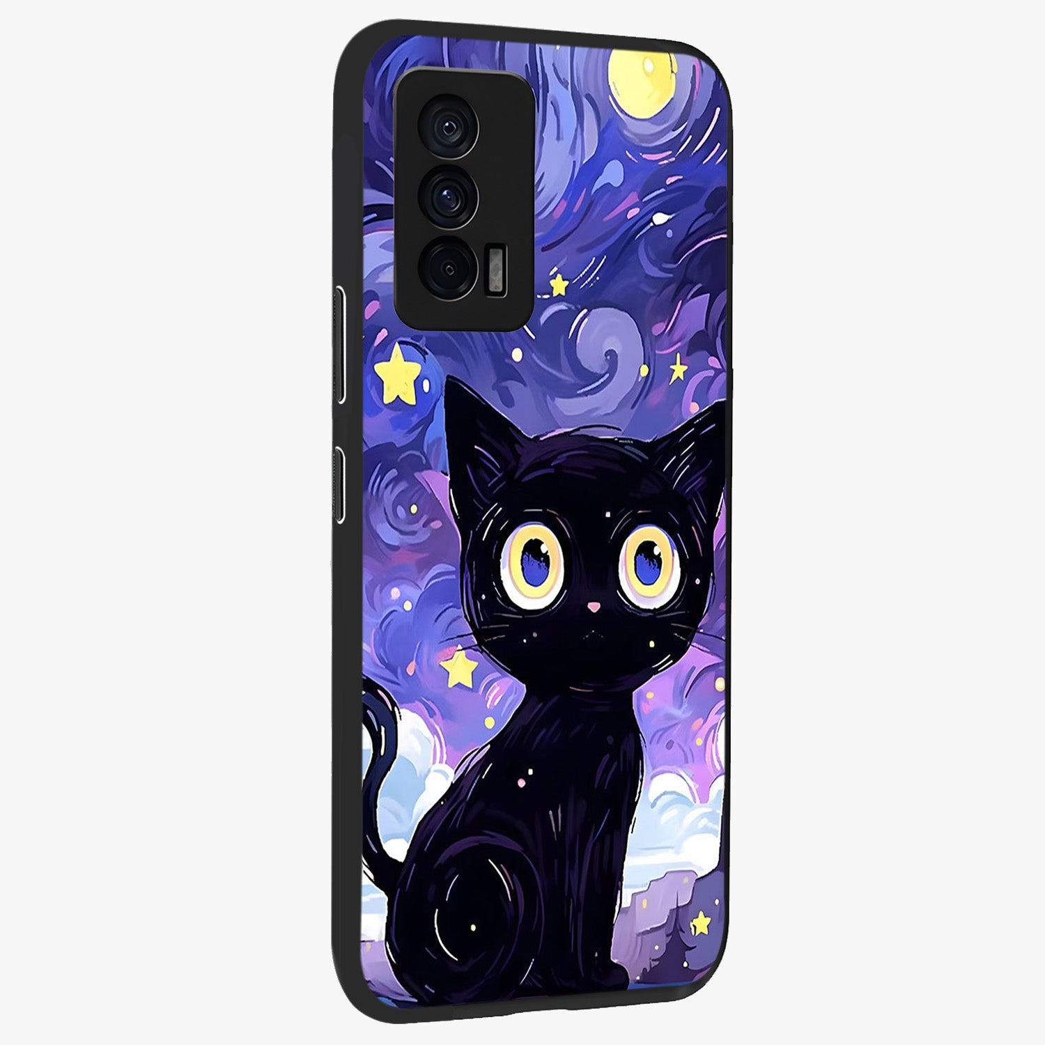Abstract Cat Art Glass Case upright view showcasing creative feline illustration and aesthetic artistic style.