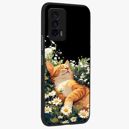 Blissful Bloom Cat Glass Case upright view showcasing charming cat design surrounded by blooming floral elements.