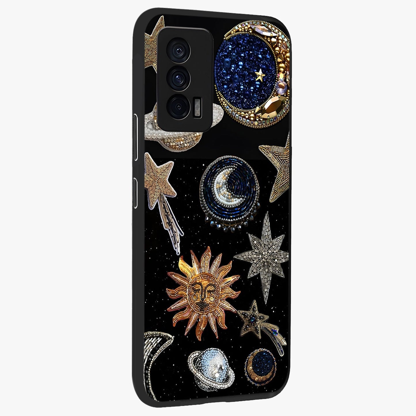 Celestial Gem Constellations Glass Case upright view showcasing cosmic constellation artwork with celestial aesthetic style.