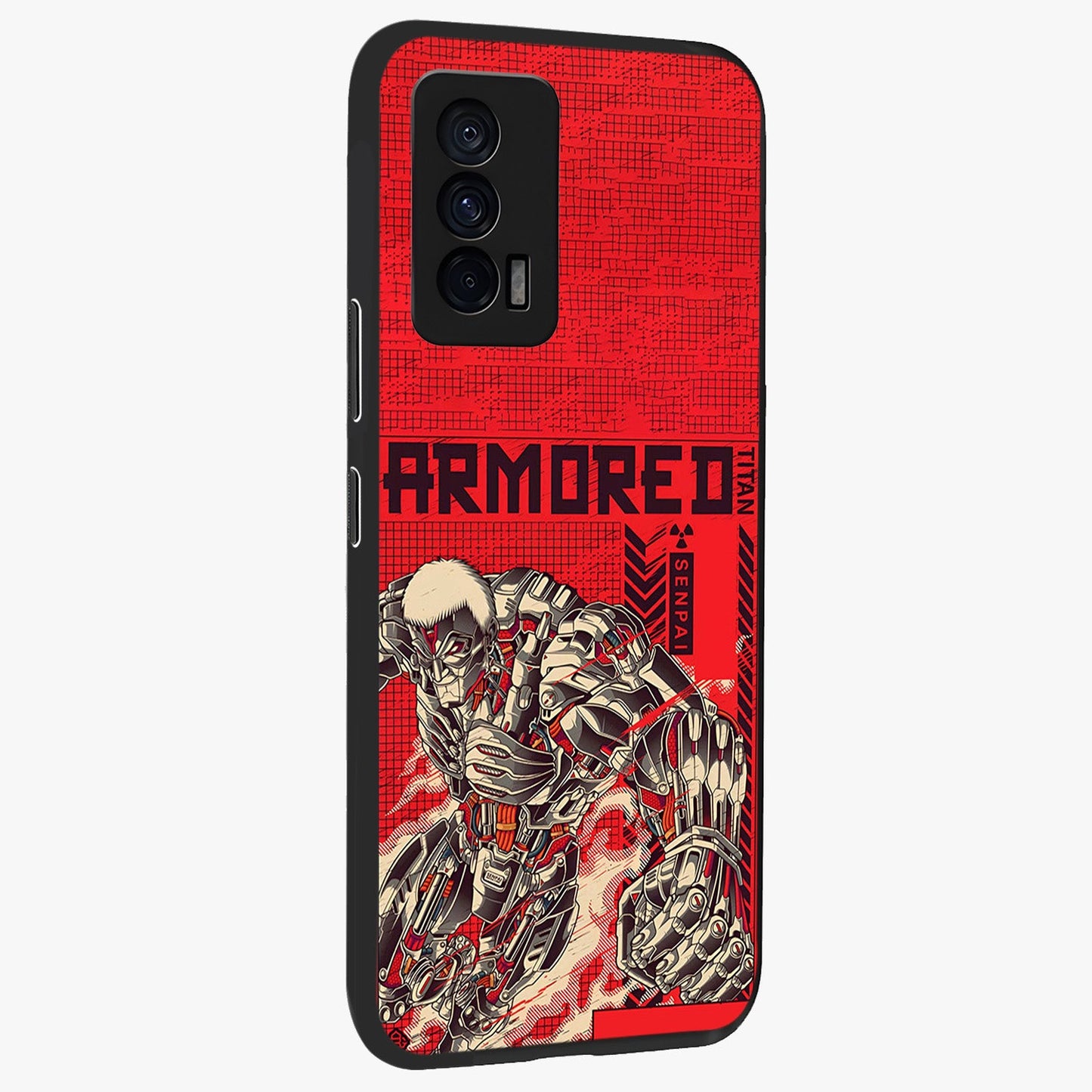 Crimson Mecha Titan Glass Case upright view showcasing dynamic robotic titan design with sci-fi inspired theme.
