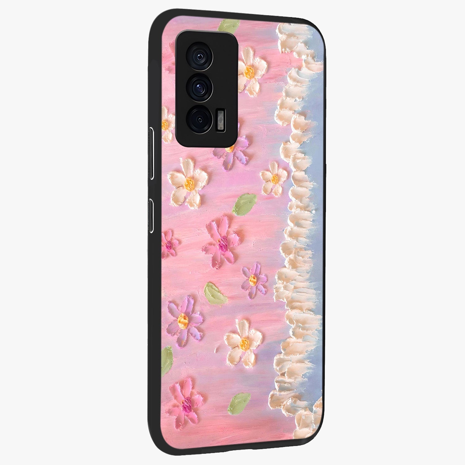 Dreamy Painted Garden Glass Case upright view showcasing vibrant floral garden artwork with artistic nature theme.