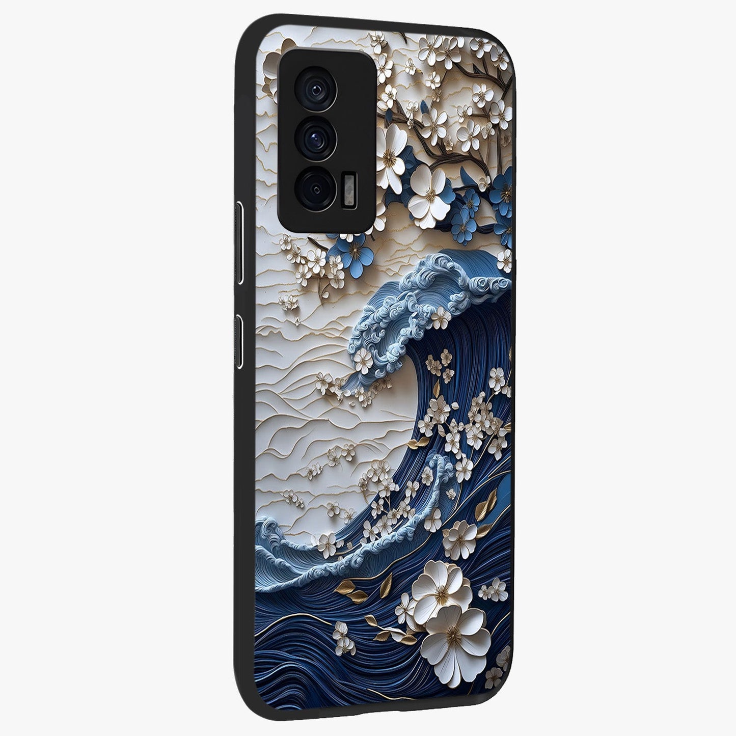 Floral Wave Origami Glass Case upright view showcasing creative floral origami artwork with artistic decorative theme.
