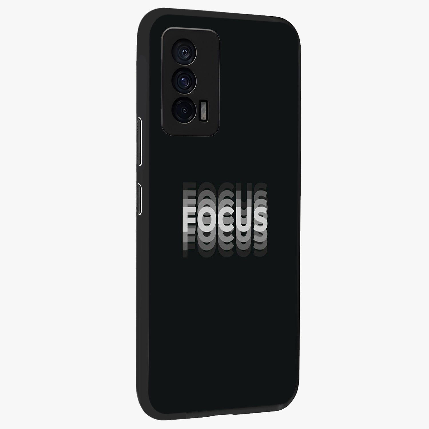 Focus Mode On Glass Case upright view showcasing strong typography statement with sleek motivational theme.
