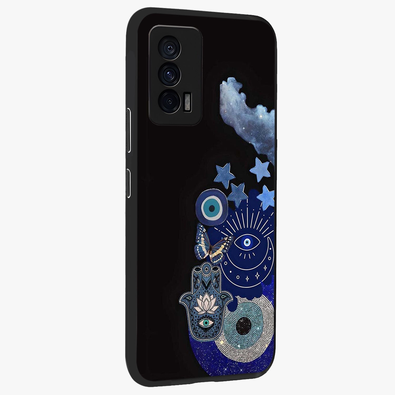 Galactic Charm Cluster Glass Case upright view showcasing glowing cosmic charm artwork with magical celestial style.