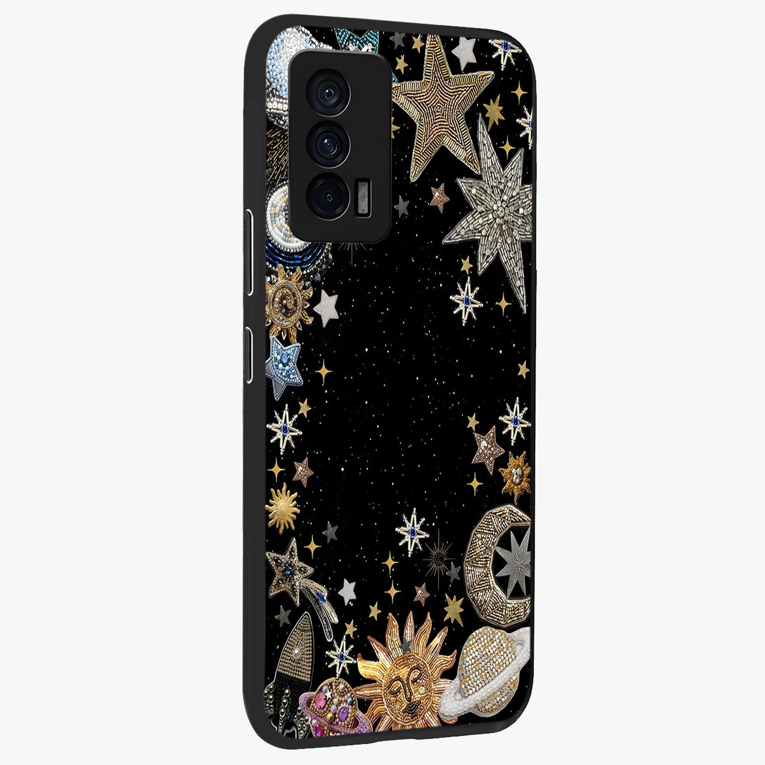 Galactic Jewel Stars Glass Case upright view showcasing glittering star jewel artwork with vibrant galaxy theme.