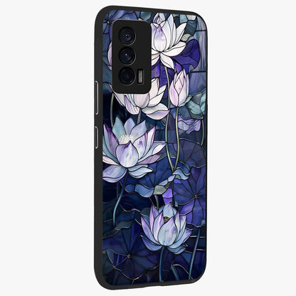 Gloss Petal Rush Glass Case upright view showcasing dynamic floral petal artwork with modern botanical theme.